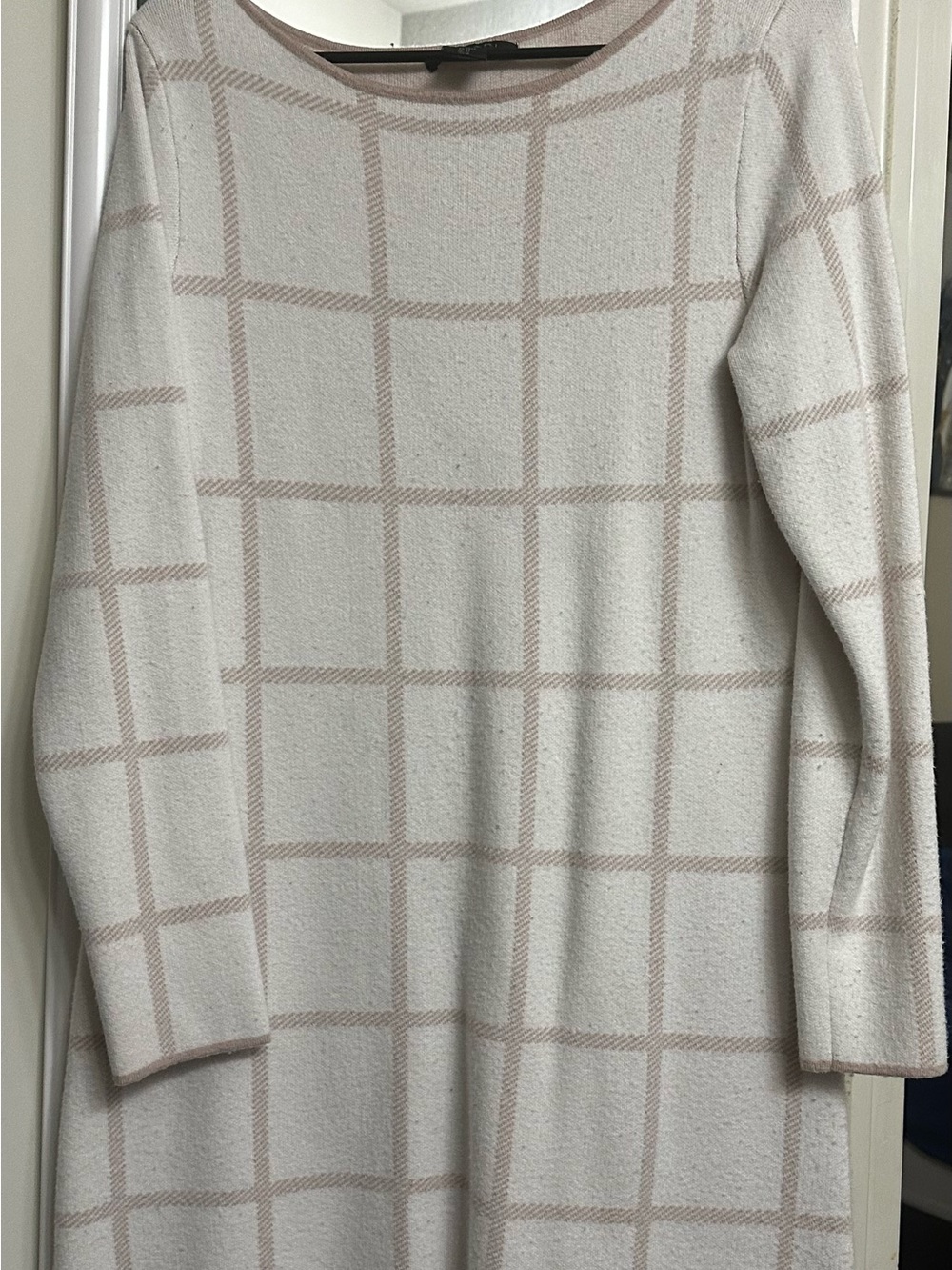 Tahari Cream Dress with Light Taupe Windowpane Check